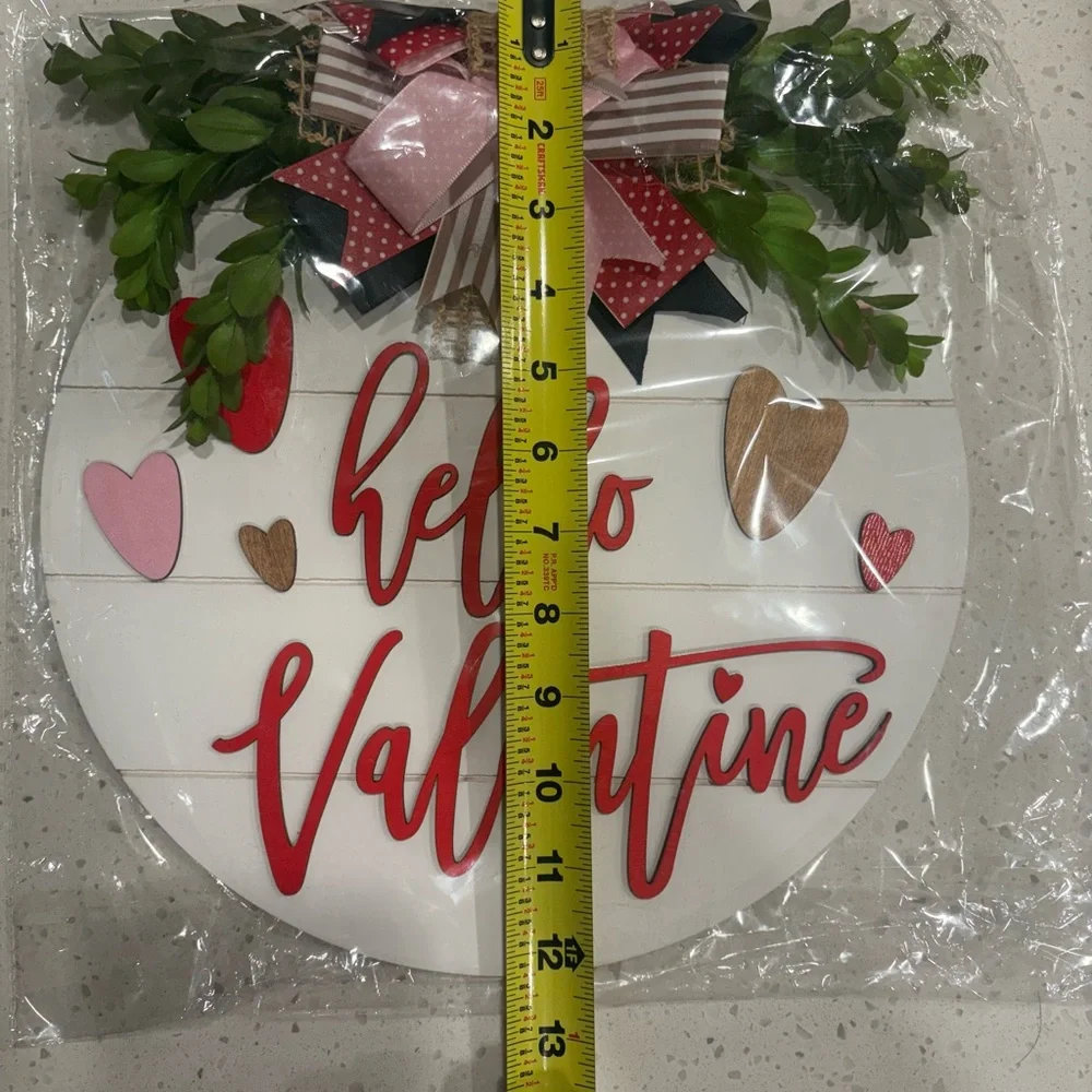 Hello Valentine Round Wall Sign - Pink, Red & White